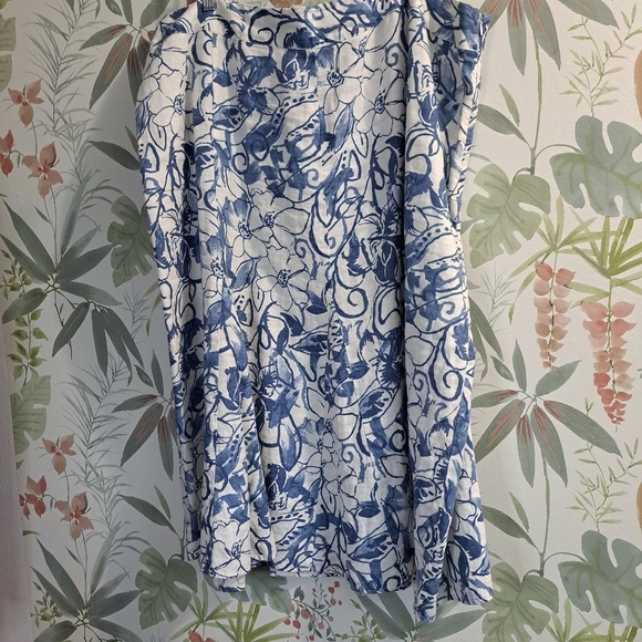 JM Collection Blue and White Linen Skirt Size 18w - Picture 1 of 13